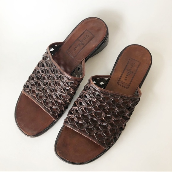 Cole Haan Brown Woven Leather Slide Sandal 8 - Picture 3 of 8